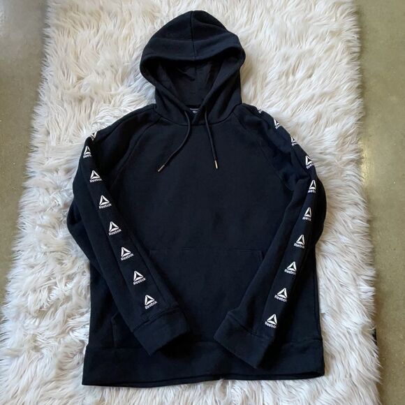 Men’s Reebok Black Pullover Hoodie with Logos and Kangaroo Pocket (Medium) - Picture 16 of 16